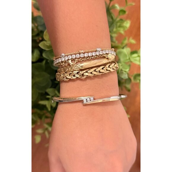 10K Two-Tone Gold Diamond Bangle Bracelet - Picture 10 of 12